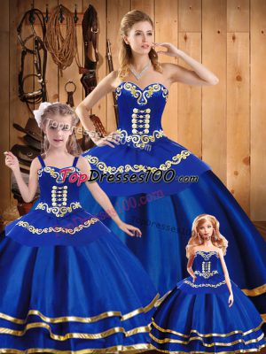 Fantastic Royal Blue Lace Up Sweetheart Embroidery Quinceanera Dresses Organza Sleeveless