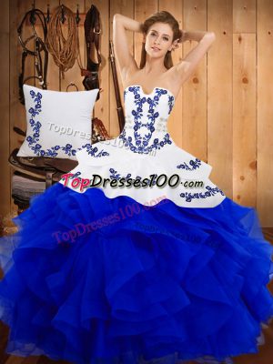 Luxurious Floor Length Blue Vestidos de Quinceanera Strapless Sleeveless Lace Up