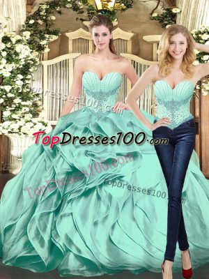 Fashionable Sweetheart Sleeveless Lace Up Ball Gown Prom Dress Apple Green Organza