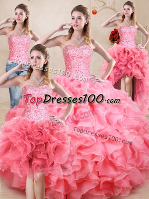 Ball Gowns Quince Ball Gowns Baby Pink Sweetheart Organza Sleeveless Floor Length Lace Up