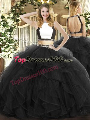 Sleeveless Ruffles Backless Quince Ball Gowns