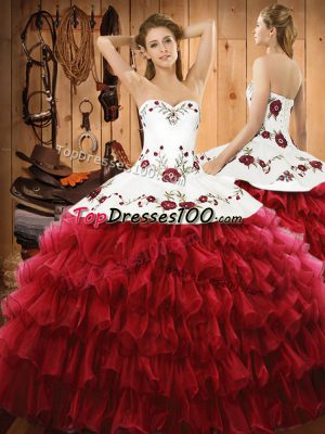 Fitting Floor Length Wine Red Ball Gown Prom Dress Sweetheart Sleeveless Lace Up