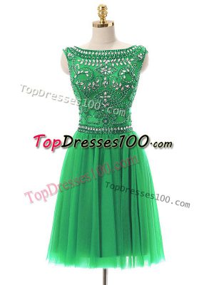Luxury Mini Length Green Evening Dress Bateau Sleeveless Zipper