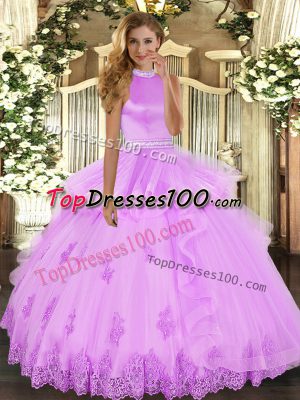 Low Price Lilac Sleeveless Floor Length Beading and Ruffles Backless Quinceanera Dresses
