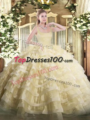 Super Sleeveless Beading and Ruffled Layers Zipper Quinceanera Gown