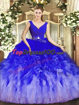 Fancy Multi-color Sleeveless Tulle Backless Sweet 16 Dresses for Sweet 16 and Quinceanera