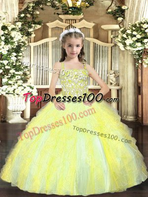 Yellow Green Straps Neckline Beading and Ruffles Party Dresses Sleeveless Lace Up