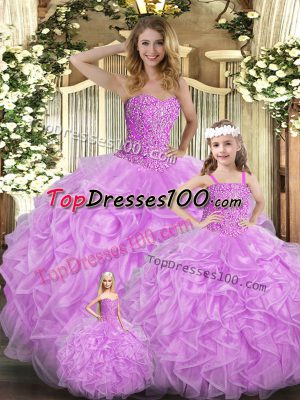 Delicate Ball Gowns Quinceanera Gowns Lilac Sweetheart Organza Sleeveless Floor Length Lace Up