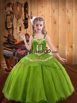 Attractive Sleeveless Embroidery Lace Up Little Girl Pageant Gowns