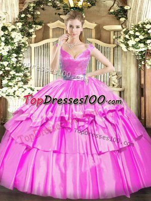 Sleeveless Beading and Ruffled Layers Zipper Ball Gown Prom Dress