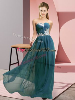 Best Teal Empire Sweetheart Sleeveless Chiffon Floor Length Lace Up Appliques Homecoming Dress