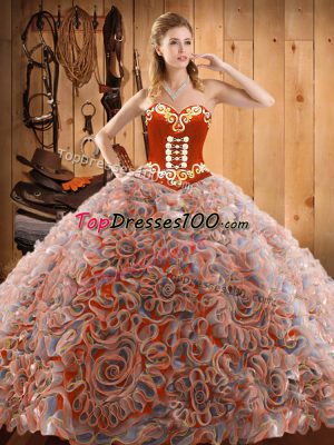 Sleeveless With Train Embroidery Lace Up Quinceanera Gown with Multi-color Sweep Train