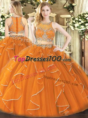 Enchanting Orange Scoop Zipper Beading and Ruffles Vestidos de Quinceanera Sleeveless