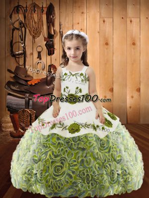 Ball Gowns Pageant Gowns For Girls Multi-color Straps Fabric With Rolling Flowers Sleeveless Floor Length Lace Up