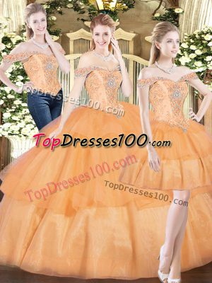 Captivating Organza Sleeveless Floor Length 15 Quinceanera Dress and Beading and Ruffled Layers