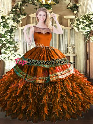 Ball Gowns Quinceanera Gown Rust Red Scoop Organza and Taffeta Sleeveless Floor Length Zipper