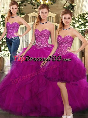 Best Sleeveless Lace Up Floor Length Beading and Ruffles Quinceanera Gowns