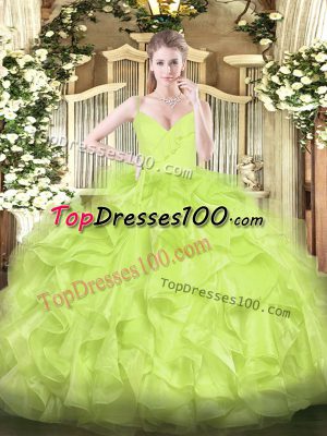Sexy Floor Length Yellow Green Vestidos de Quinceanera Spaghetti Straps Sleeveless Zipper