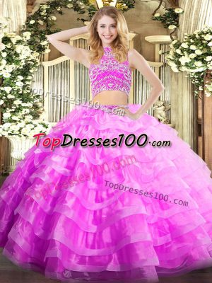 Lilac Sleeveless Tulle Backless Vestidos de Quinceanera for Military Ball and Sweet 16 and Quinceanera