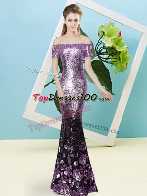 Wonderful Floor Length Zipper Prom Dress Lilac for Prom and Party with Sequins