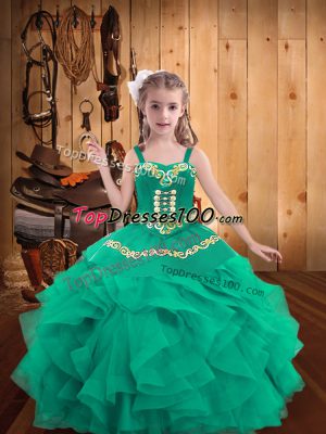 Sleeveless Lace Up Floor Length Embroidery and Ruffles Pageant Dress for Teens