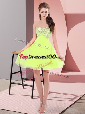 Yellow Green Sleeveless Chiffon Lace Up for Prom and Party