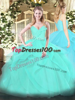 Tulle Sleeveless Floor Length Quince Ball Gowns and Ruffles