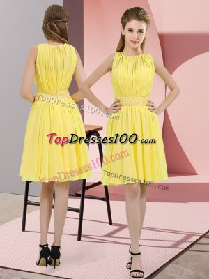 Latest Yellow Quinceanera Court of Honor Dress Prom and Party and Wedding Party with Sequins Scoop Sleeveless Zipper