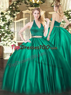 Simple Floor Length Dark Green 15th Birthday Dress Satin Sleeveless Ruching