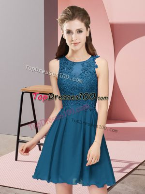 Glittering Teal Scoop Neckline Appliques Vestidos de Damas Sleeveless Zipper