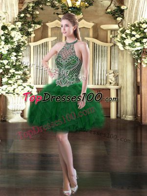 Pretty Sleeveless Beading and Ruffles Lace Up Prom Gown