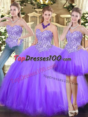 Sweetheart Sleeveless Tulle Sweet 16 Quinceanera Dress Beading Lace Up