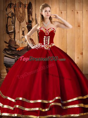 Red Sweetheart Lace Up Embroidery 15 Quinceanera Dress Sleeveless