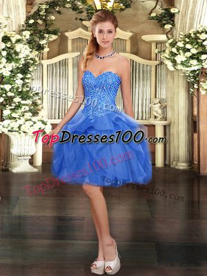 Charming Beading and Ruffles Prom Evening Gown Blue Lace Up Sleeveless Mini Length