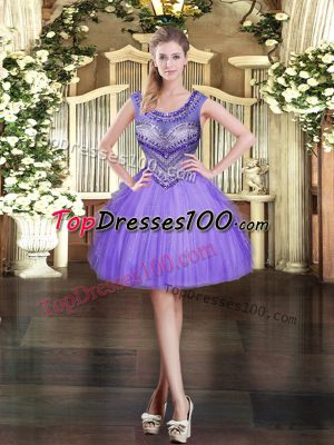 Flare Lavender Zipper Beading and Ruffles Sleeveless Mini Length