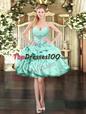 Vintage Apple Green Organza Lace Up Sweetheart Sleeveless Mini Length Prom Dresses Beading and Ruffles