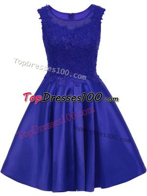 Fine A-line Bridesmaid Dress Blue Scoop Satin Sleeveless Mini Length Zipper