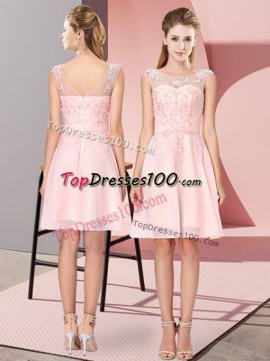 Baby Pink Scoop Zipper Appliques Bridesmaid Dress Sleeveless