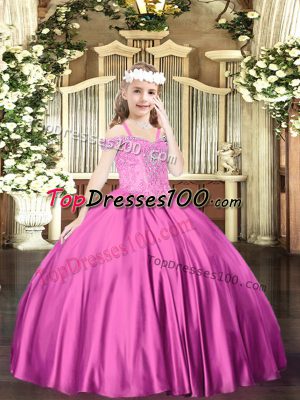 Sleeveless Lace Up Floor Length Beading Child Pageant Dress