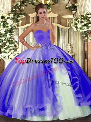 Modern Ball Gowns Quince Ball Gowns Lavender Sweetheart Tulle Sleeveless Floor Length Lace Up