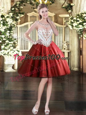 Shining Mini Length Wine Red Prom Dress Tulle Sleeveless Beading