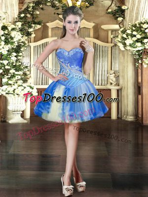 Beautiful Baby Blue Ball Gowns Sweetheart Sleeveless Tulle Mini Length Lace Up Beading