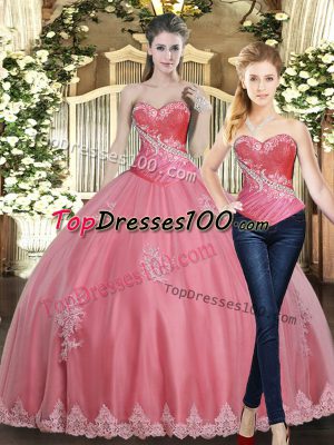 Dazzling Rose Pink Sweetheart Lace Up Beading and Appliques Quinceanera Dresses Sleeveless