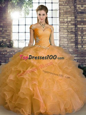 Discount Organza Sleeveless Floor Length Sweet 16 Dress and Beading and Ruffles