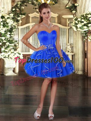Comfortable Sleeveless Organza Mini Length Lace Up Evening Dress in Blue with Ruffles
