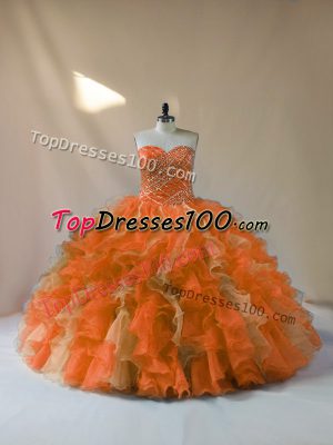 Multi-color Ball Gowns Sweetheart Sleeveless Organza Floor Length Lace Up Beading and Ruffles Sweet 16 Dress