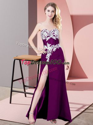 Eggplant Purple Chiffon Zipper Sweetheart Sleeveless Prom Gown Lace and Appliques