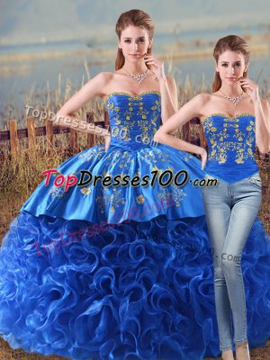 Sleeveless Brush Train Lace Up Embroidery and Ruffles Sweet 16 Dress