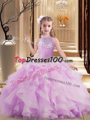 Sleeveless Lace Up Floor Length Beading Little Girl Pageant Gowns