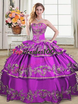 Floor Length Purple Quince Ball Gowns Sweetheart Sleeveless Lace Up